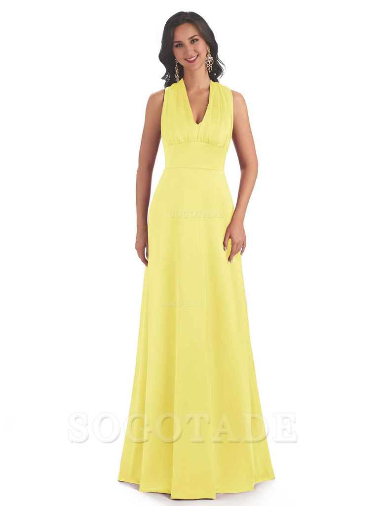 Convertiable Soft Satin A-Line Long Wedding Bridesmaid Dresses Online prom dress in store