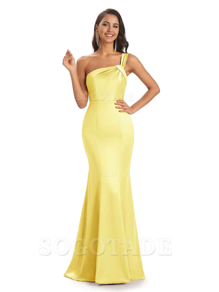 Mermaid One Shoulder Satin Floor Length formal dresses evening gown Bridesmaid Dresses