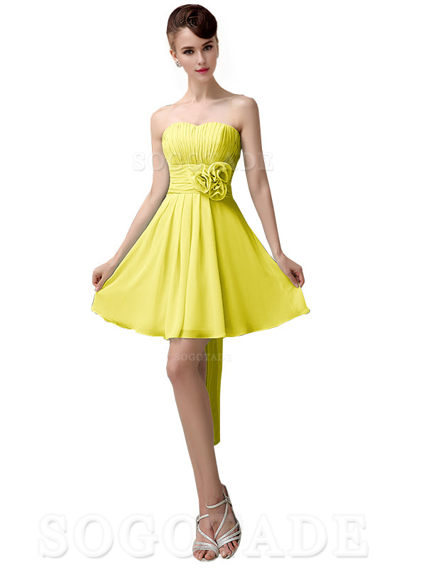 A-Line Off Shoulder Sweatheart Chiffon Short With Flower Bridesmaid Dresses Formal Women's Dresses Wedding Guests Dresses