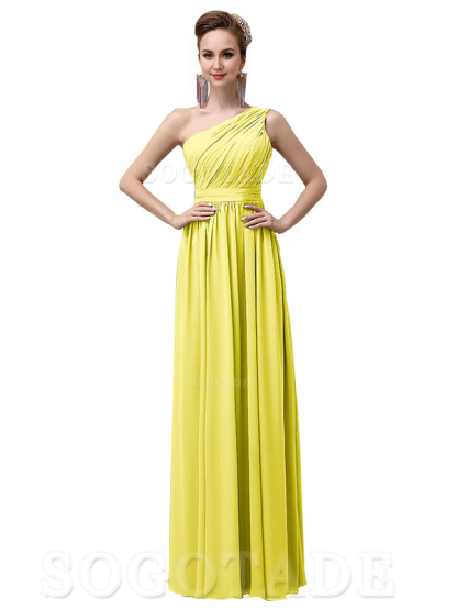 Charming One-Shoulder A-Line Chiffon Pleated Floor-Length Long Elegant Bridesmaid Dresses Formal Women's Dresses Wedding Guests Dresses