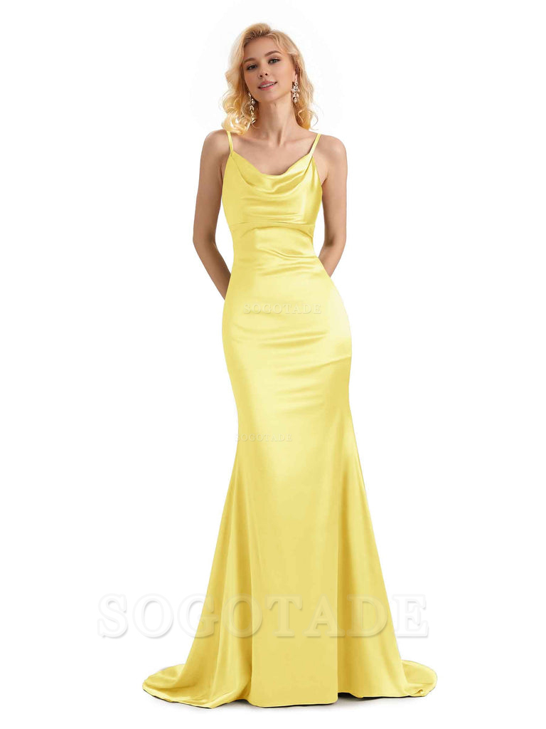 Elegant Soft Satin Criss Cross Long Mermaid Bridesmaid Dresses Charming Evening Party Dress