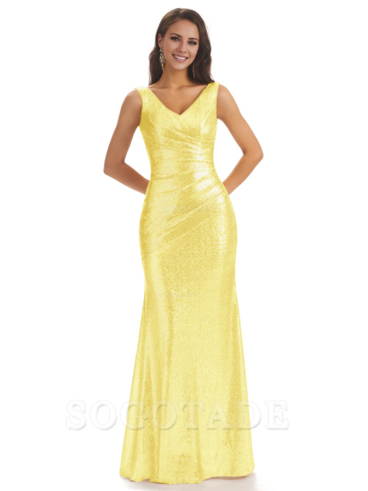 Sexy Sequin V-Neck Sparkly Long Mermaid Bridesmaid Dresses Charming Evening Party Dress