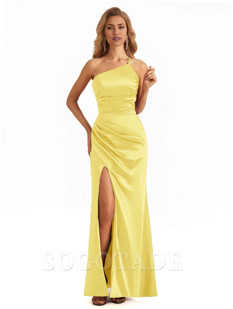 Mermaid Maxi Long Bridesmaid Dresses One Shoulder Side Slit Elegant Evening Party Dress