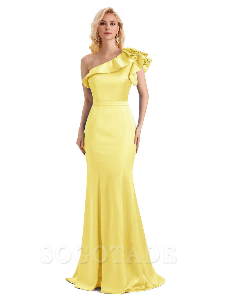 One Shoulder Long Mermaid Bridesmaid Dresses Soft Satin Charming Evening Party Dress