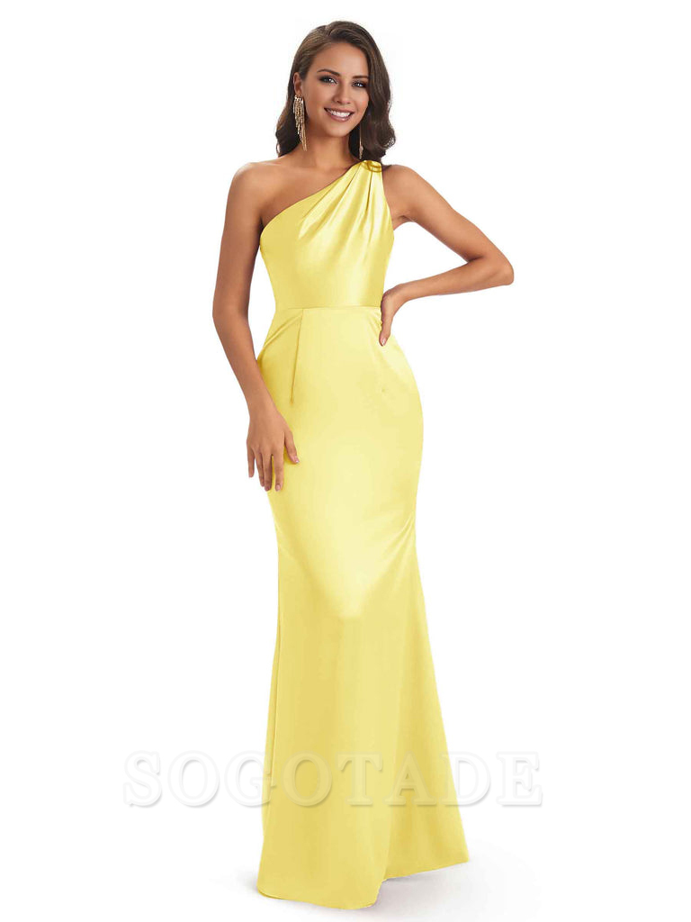 One Shoulder Long Mermaid Bridesmaid Dresses Sexy Soft Satin Elegant Evening Party Dress