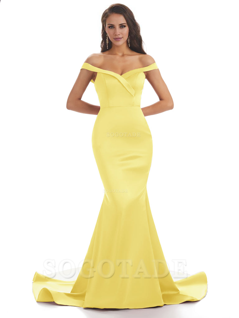 Elegant Off The Shoulder Soft Satin Mermaid Long Bridesmaid Dresses Charming Evening Party Dress
