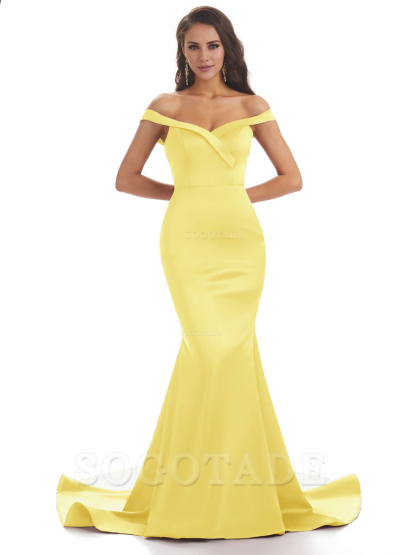 Elegant Off The Shoulder Soft Satin Mermaid Long Bridesmaid Dresses Charming Evening Party Dress