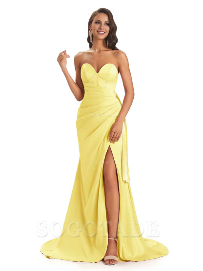 Sexy Soft Satin Side Slit Sweetheart Long Mermaid African Bridesmaid Dresses Elegant Evening Party Dress