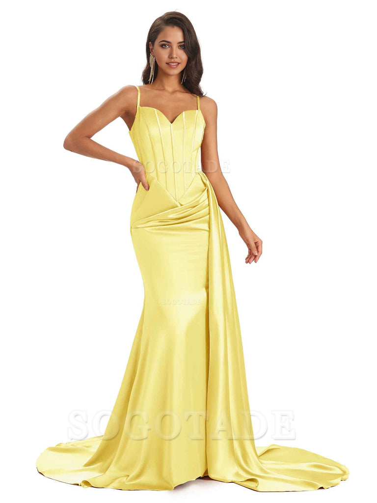 Sheath Spaghetti Satin Straps Floor-Length formal dresses evening gown Bridesmaid Dresses
