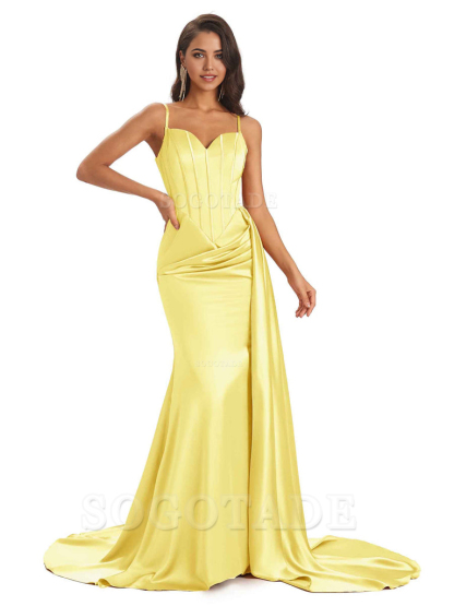 Sheath Spaghetti Satin Straps Floor-Length formal dresses evening gown Bridesmaid Dresses