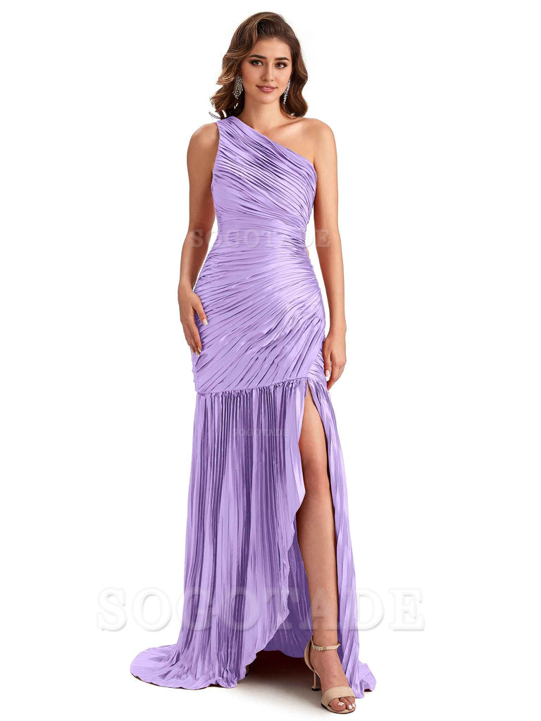 Sexy Side Slit Mermaid Soft Satin One Shoulder Long Ladies Bridesmaid Dresses Online