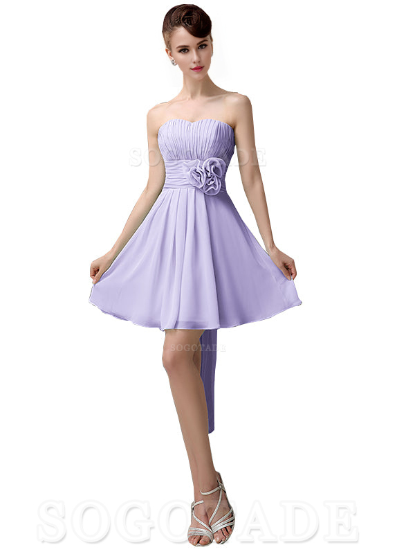 A-Line Off Shoulder Sweatheart Chiffon Short With Flower Bridesmaid Dresses Formal Women's Dresses Wedding Guests Dresses