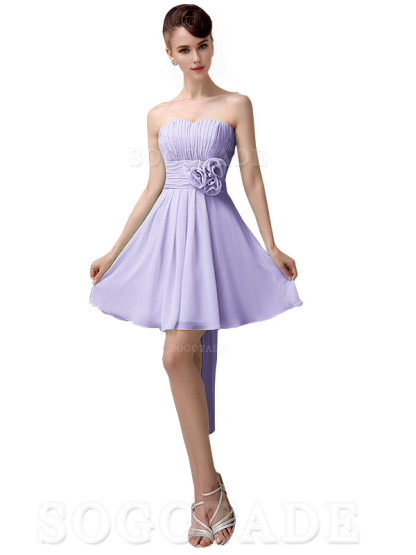 A-Line Off Shoulder Sweatheart Chiffon Short With Flower Bridesmaid Dresses Formal Women's Dresses Wedding Guests Dresses