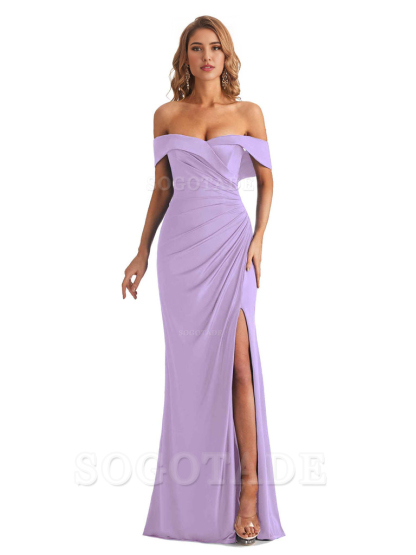 Sexy Mermaid Cultivate oneself Off The Shoulder Pleated Side Slit Long Bridesmaid Dresses Formal Women's Dresses Wedding Guests Dresses