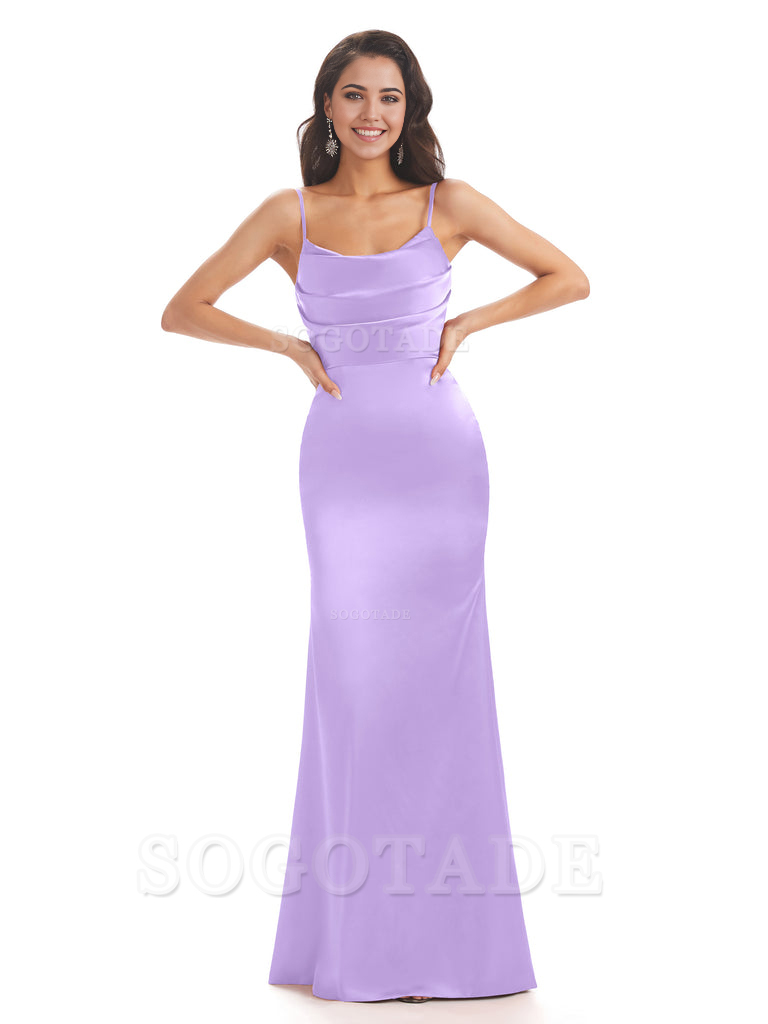 Mermaid Spaghetti Straps Satin formal dresses evening gown Bridesmaid Dresses With Side Slit 