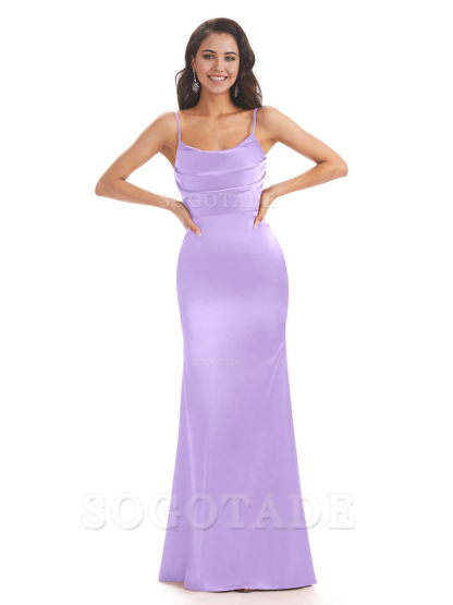 Mermaid Spaghetti Straps Satin formal dresses evening gown Bridesmaid Dresses With Side Slit 