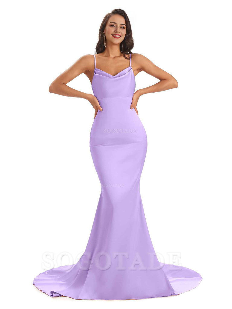 Sexy Backles Soft Satin Spaghetti Straps Maxi Mermaid Bridesmaid Dresses Online prom shop dresses
