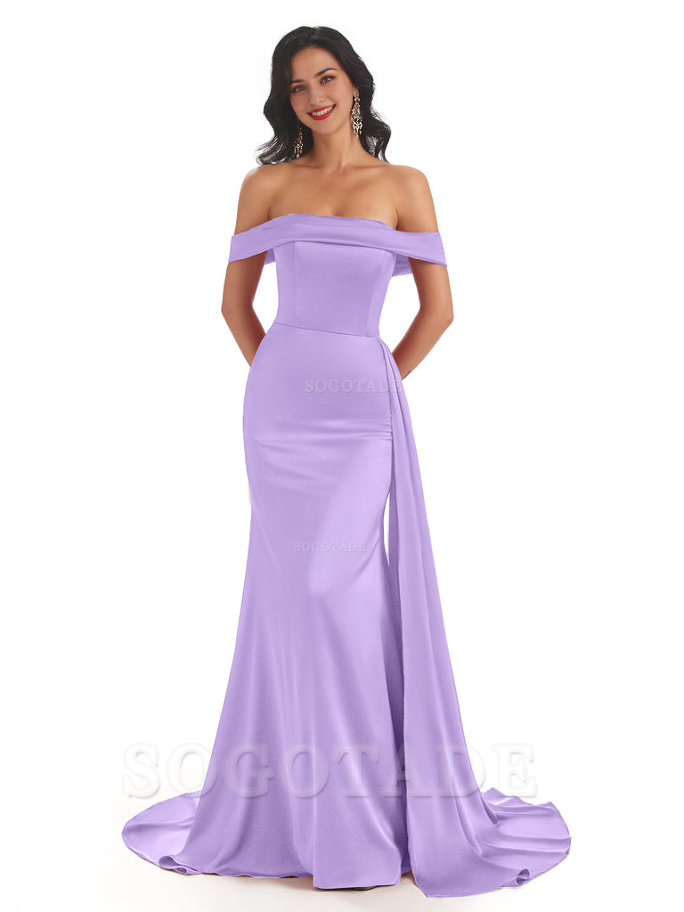 Sexy Off The Shoulder Soft Satin Mermaid Long Bridesmaid Dresses Gown prom shop dresses
