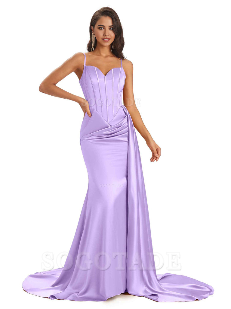 Sheath Spaghetti Satin Straps Floor-Length formal dresses evening gown Bridesmaid Dresses