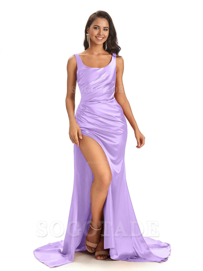 Mermaid Scoop Floor-Length Satin formal dresses evening gown Bridesmaid Dresses 