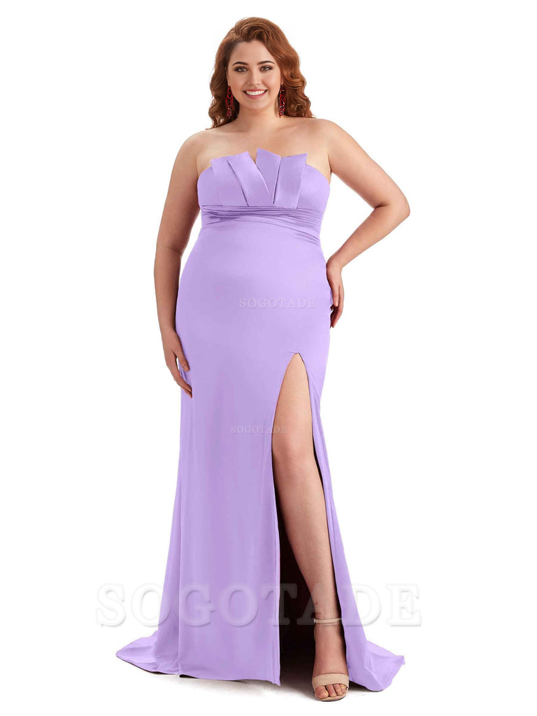 Sexy Side Slit Sleeveless Mermaid Soft Satin Long Plus Size Wedding Party Dresses For Wedding
