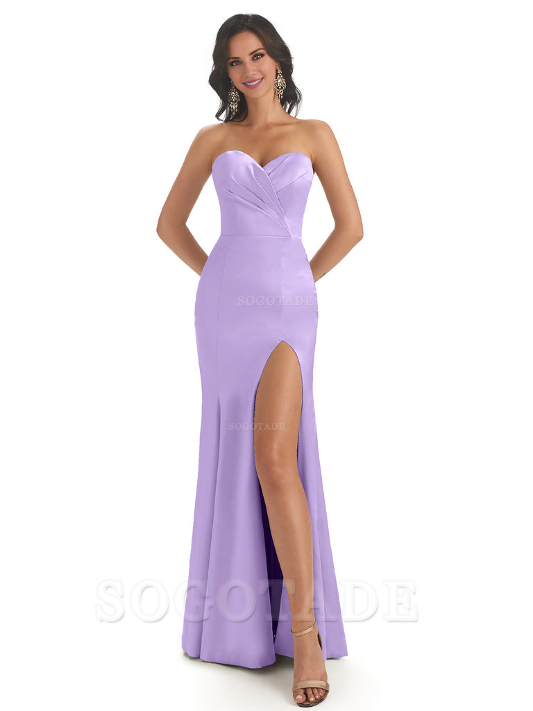 Simple Soft Satin Side Slit Sweetheart Long Mermaid Bridesmaid Dresses Elegant Evening Party Dress