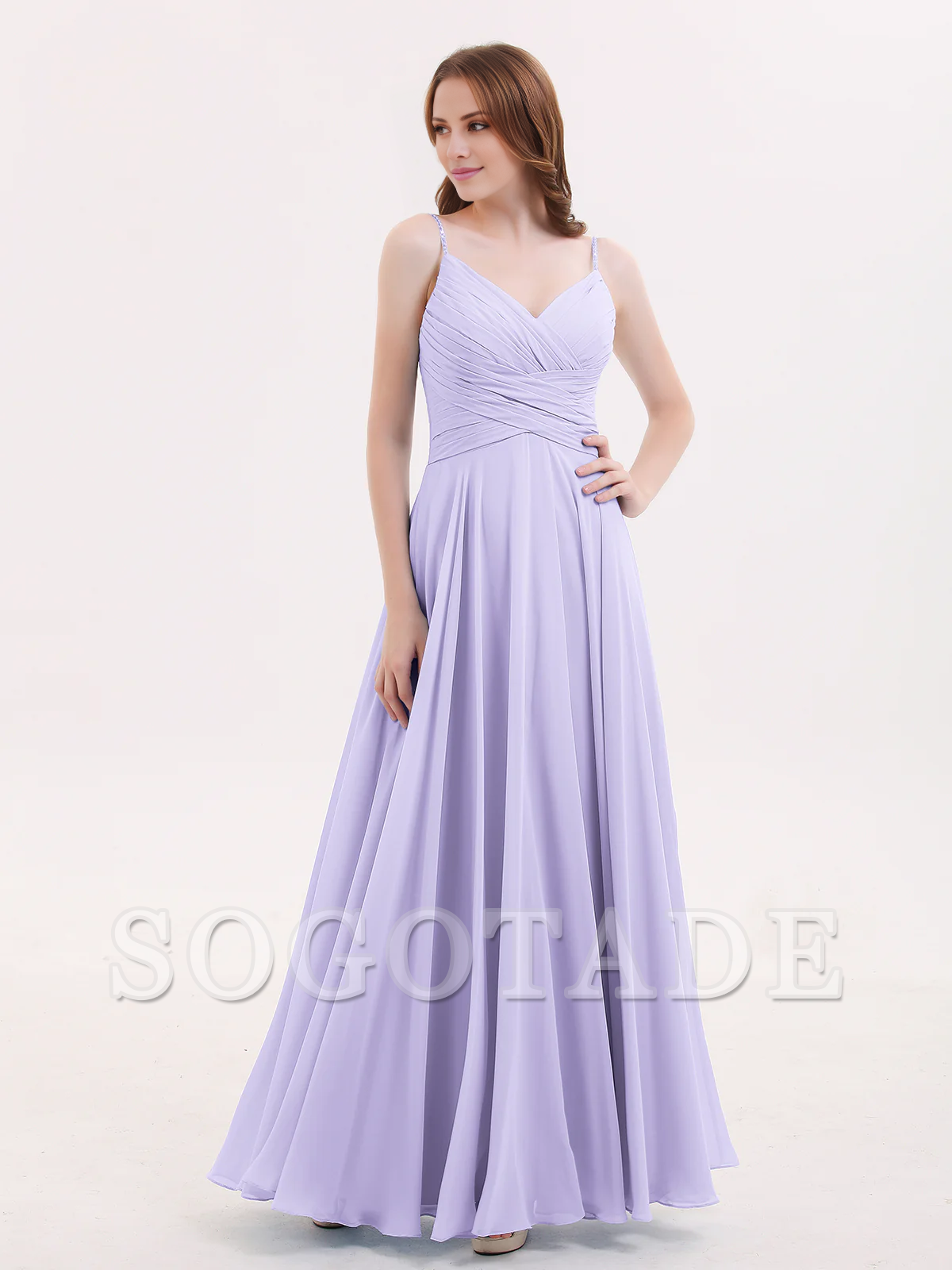 V-neck Fine Shoulder Strap Floor Length Chiffon Bridesmaid Dresses Online
