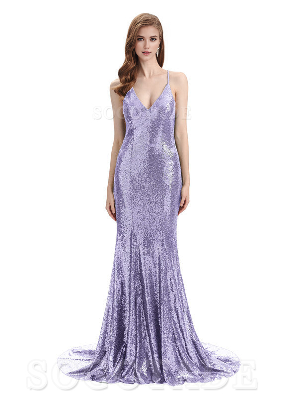 Deep V Neck Sexy Spaghetti Strap Backless Sequins Floor-Length Bridesmaid Dresses Bridesmaid Dresses Formal Women's Dresses Wedding Guest Dresses