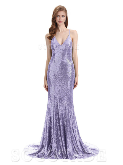 Deep V Neck Sexy Spaghetti Strap Backless Sequins Floor-Length Bridesmaid Dresses Bridesmaid Dresses Formal Women's Dresses Wedding Guest Dresses