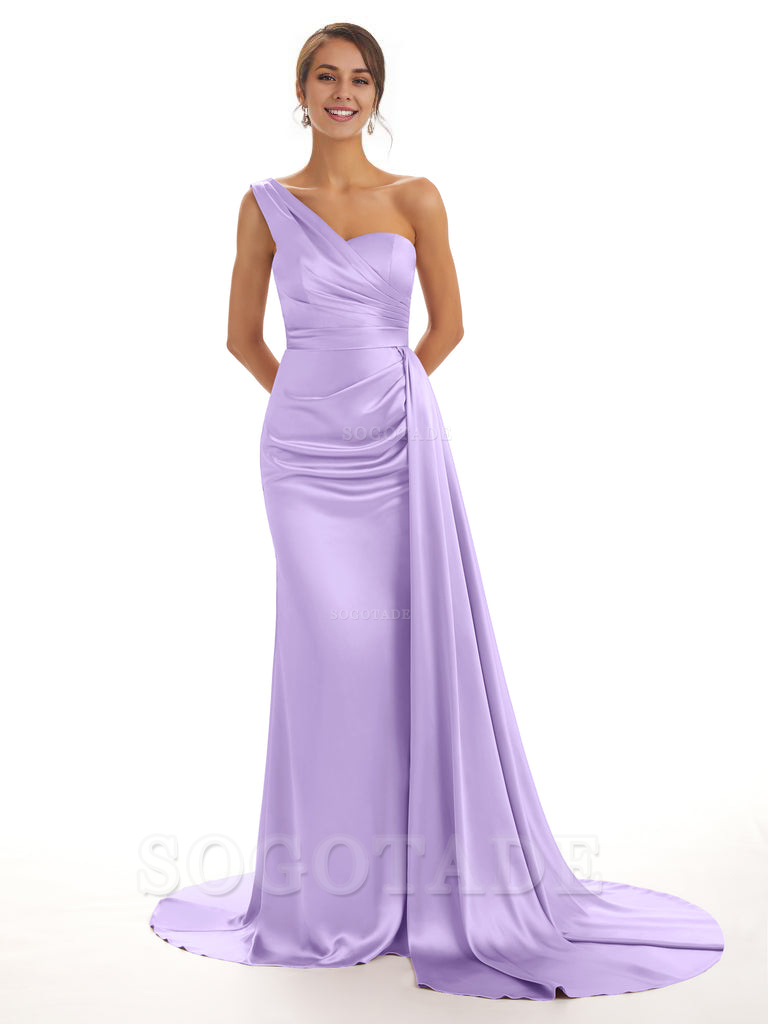 Elegant One Shoulder Soft Satin Unique Mermaid Long Bridesmaid Dresses Online prom dresses shops