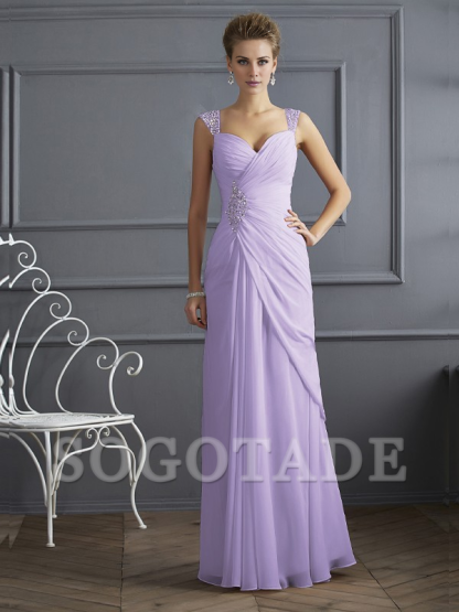 Bodyguard/Pillar Shoulder Mother of the bride dress Official Wedding Guests Landing Long Sleeveless Thin Shoulder Straps Chiffon Water Diamond Ruffle Decoration