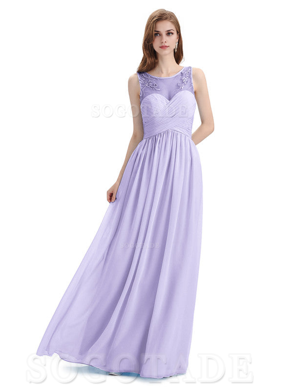 Elegant A-Line Chiffon Sleeveless Ruched Long Simple Bridesmaid Dresses Formal Women's Dresses Wedding Guests Dresses