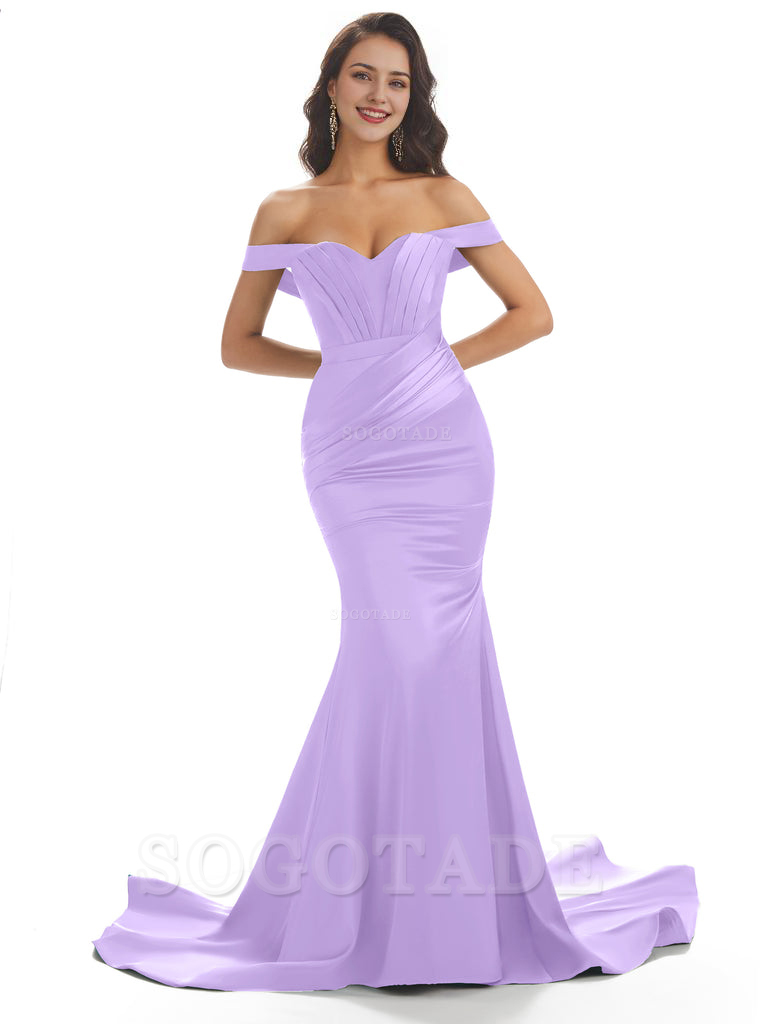 Sexy Mermaid Off The Shoulder Floor-Length Long Soft Satin Bridesmaid Dresses Online prom shop dresses