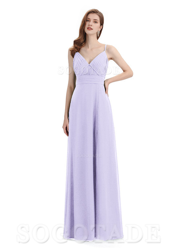 Chiffon V-Neck Spaghetti Strap Floor-Length Side Fork Long Bridesmaid Dresses Formal Women's Dresses Wedding Guests Dresses