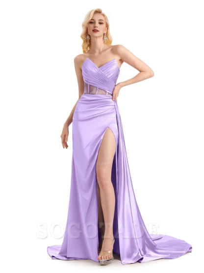 Sexy Soft Satin Side Slit See Through Floor-Length Long Mermaid Bridesmaid Dresses prom shop dresses