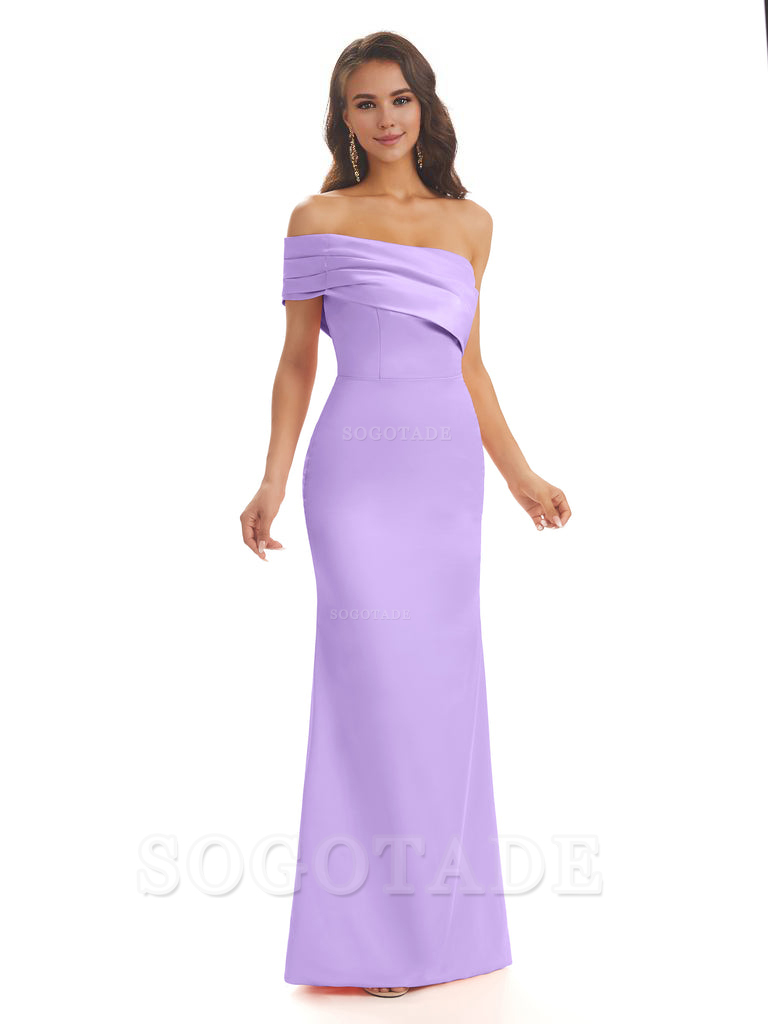 Soft Satin Sexy Side Slit One Shoulder Long Mermaid Bridesmaid Dresses Online prom dress in store