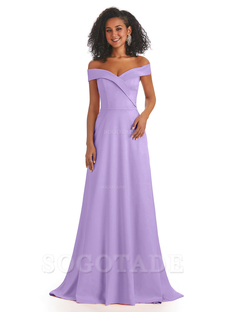 Soft Satin Off The Shoulder Long A-Line African Bridesmaid Dresses prom dress stores ﻿