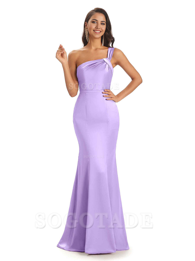 Mermaid One Shoulder Satin Floor Length formal dresses evening gown Bridesmaid Dresses