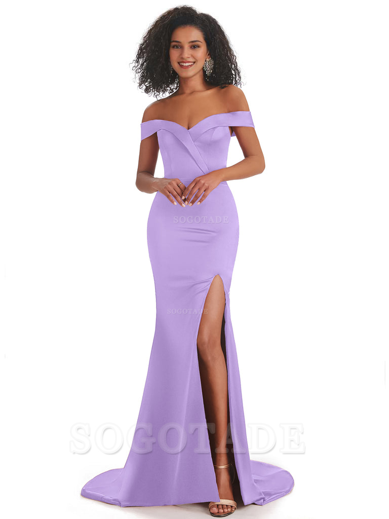 Sexy Mermaid Soft Satin Off The Shoulder Long African Bridesmaid Dresses prom shop dresses