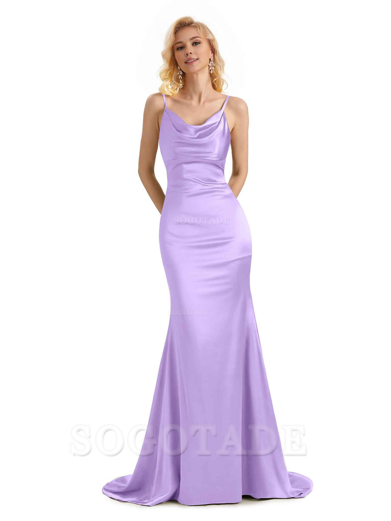 Elegant Soft Satin Criss Cross Long Mermaid Bridesmaid Dresses Charming Evening Party Dress