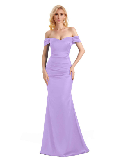 Off The Shoulder Long Mermaid Satin Bridesmaid Dresses Elegant Evening Party Dress