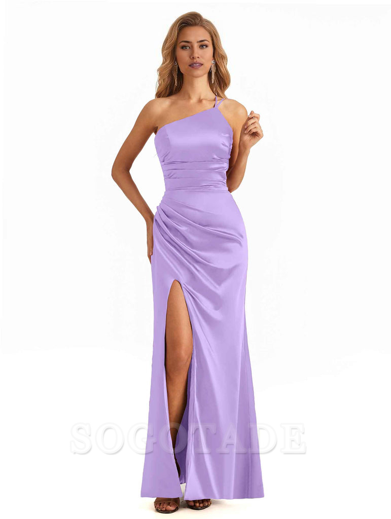 Mermaid Maxi Long Bridesmaid Dresses One Shoulder Side Slit Elegant Evening Party Dress