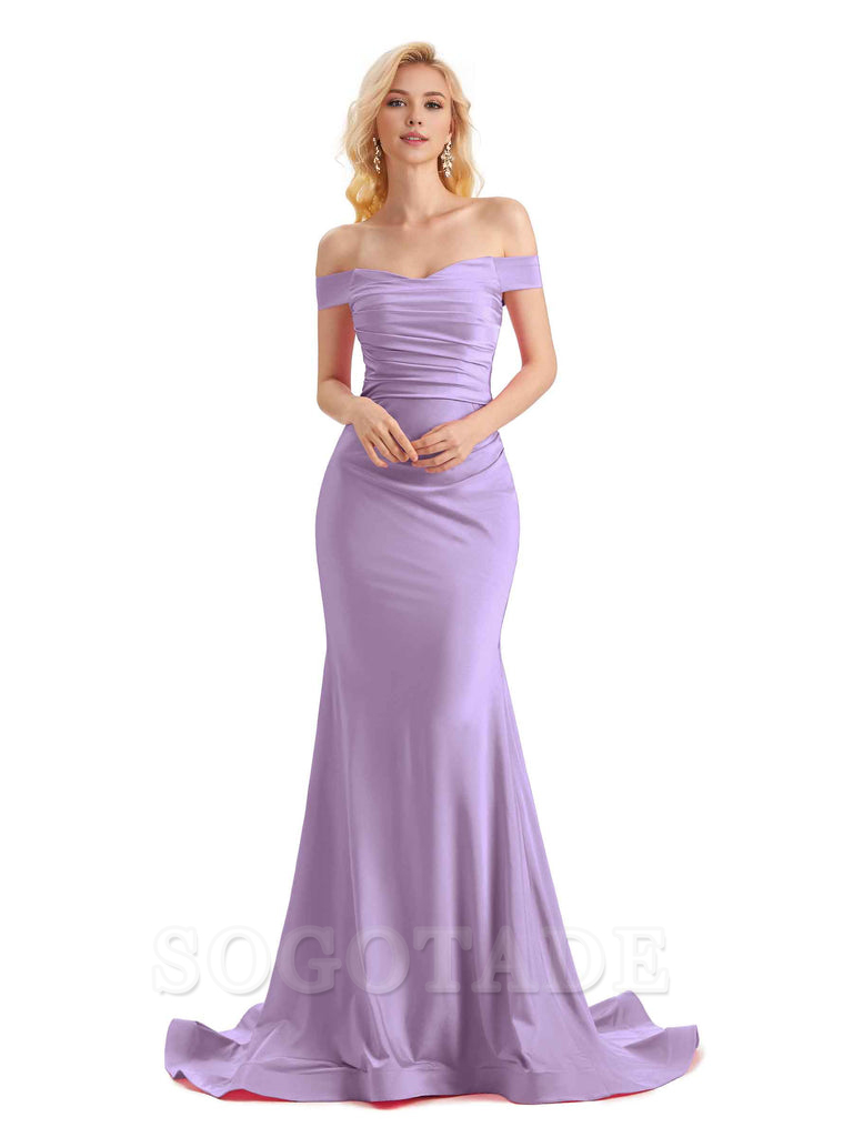 Sexy Mermaid Off The Shoulder Stretchy Jersey Formal Bridesmaid Dresses Long Wedding Guest Dress