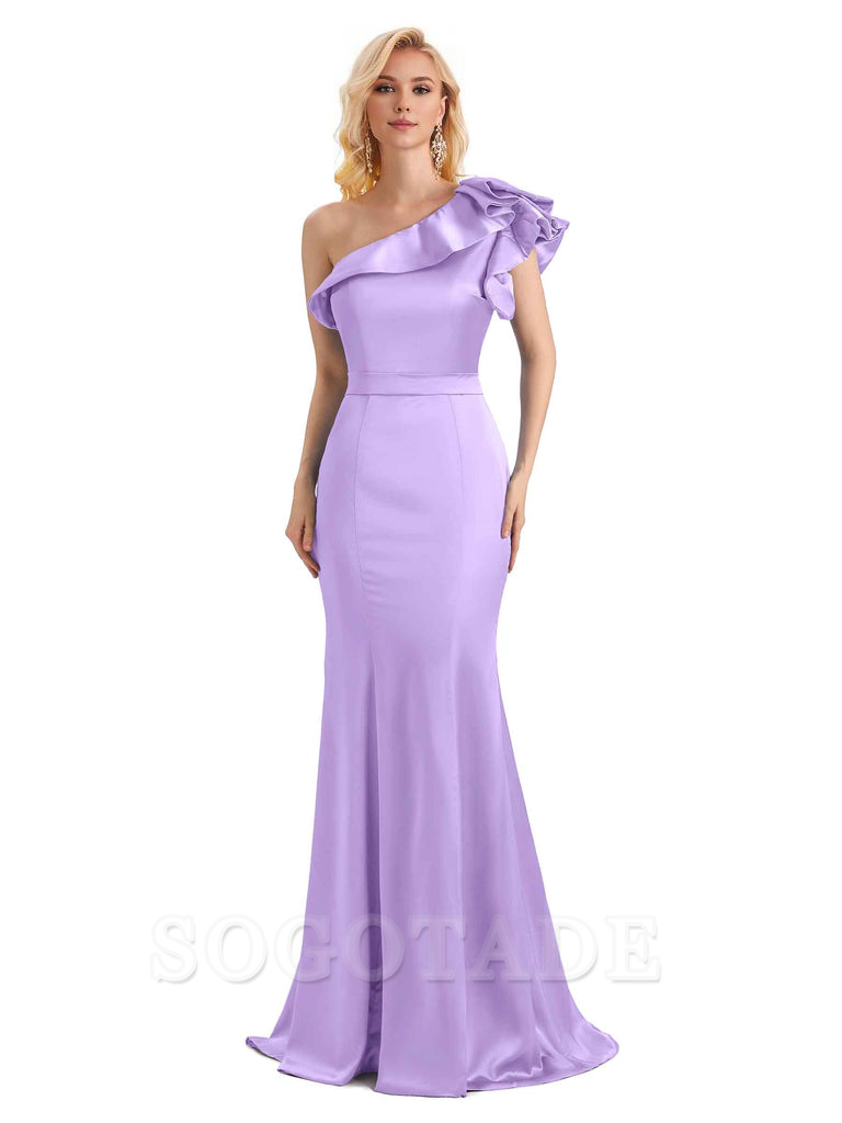 One Shoulder Long Mermaid Bridesmaid Dresses Soft Satin Charming Evening Party Dress