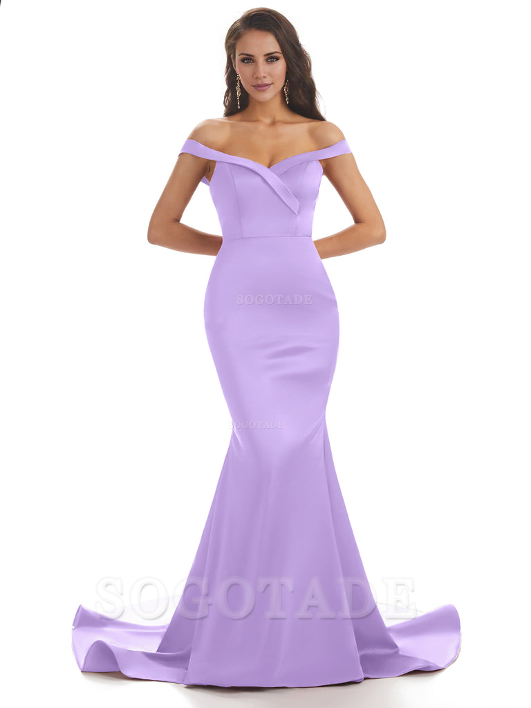 Elegant Off The Shoulder Soft Satin Mermaid Long Bridesmaid Dresses Charming Evening Party Dress