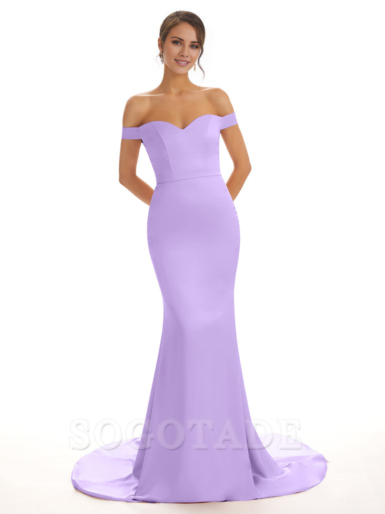 Elegant Off The Shoulder Satin Long Mermaid Bridesmaid Dresses