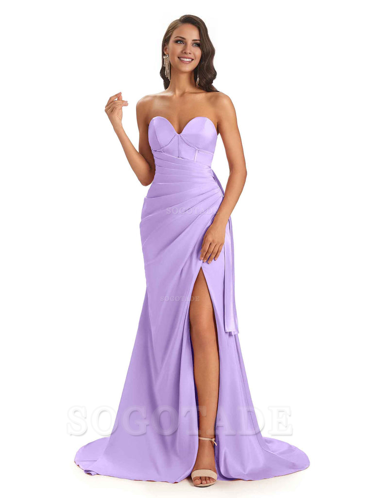 Sexy Soft Satin Side Slit Sweetheart Long Mermaid African Bridesmaid Dresses Elegant Evening Party Dress