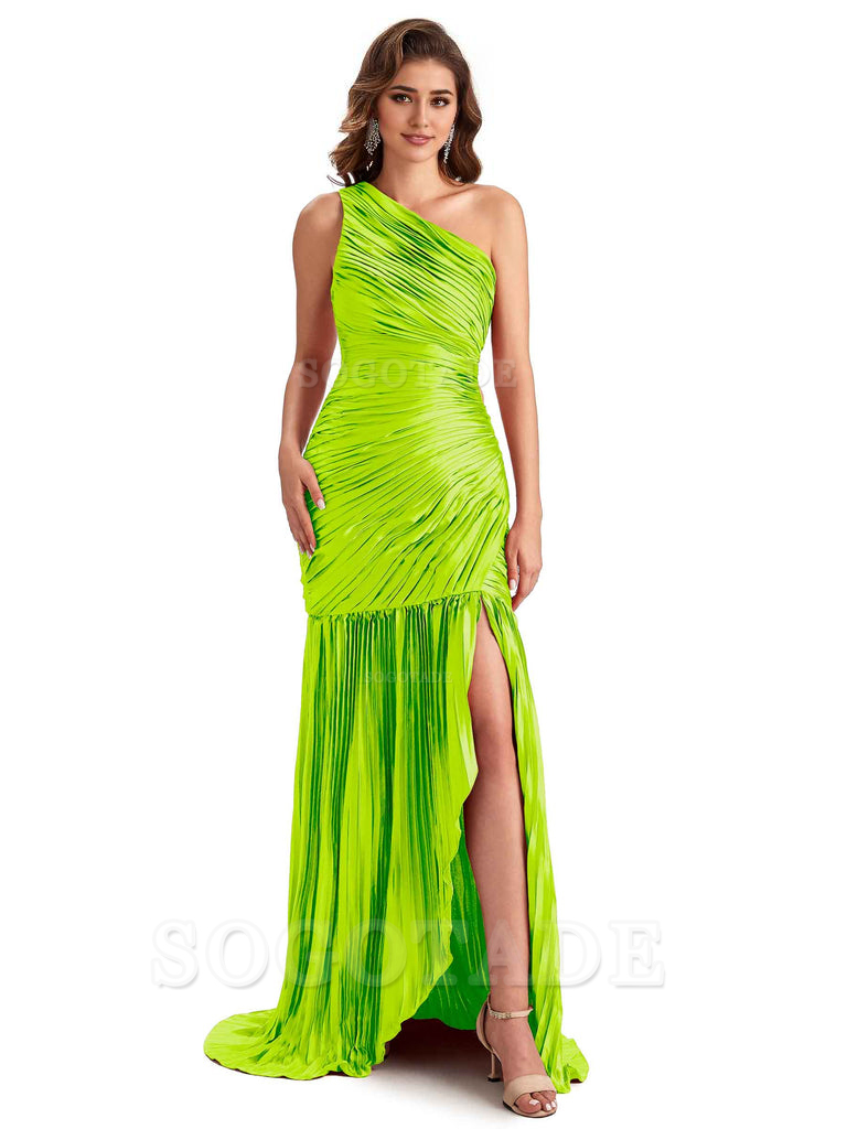 Sexy Side Slit Mermaid Soft Satin One Shoulder Long Ladies Bridesmaid Dresses Online