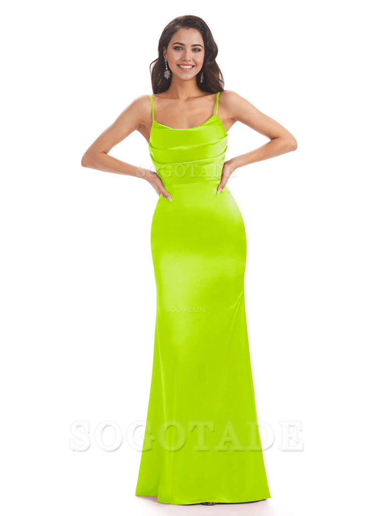 Mermaid Spaghetti Straps Satin formal dresses evening gown Bridesmaid Dresses With Side Slit 