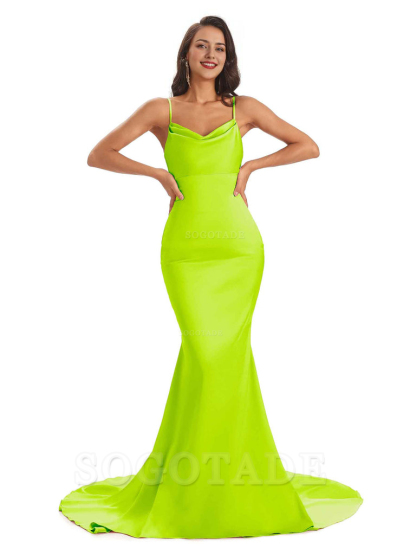 Sexy Backles Soft Satin Spaghetti Straps Maxi Mermaid Bridesmaid Dresses Online prom shop dresses